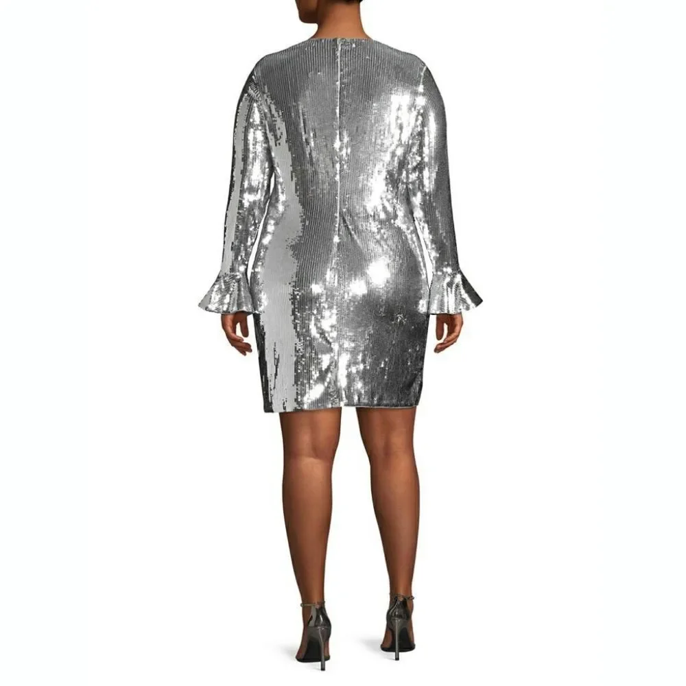 New! MICHAEL KORS Women's Sequined Flare Sleeve Dress Plus Size 1X Stretchy